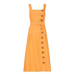 Nicholas Orange Button Pinafore Linen Summer Dress Rent the Runway Size 16